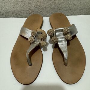 Loeffler Randall - Sosie Pom Pom Thong Sandals silver metallic